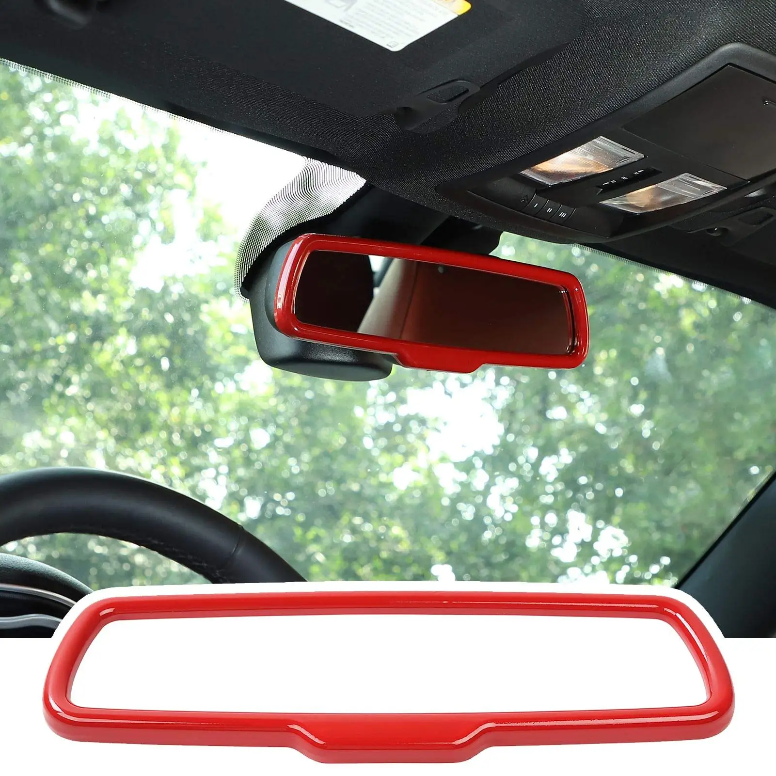 

Red Interior Rearview Mirror Frame Trim For Dodge Challenger 2015–2020, Charger 2010–2020, Ram 2010–2017