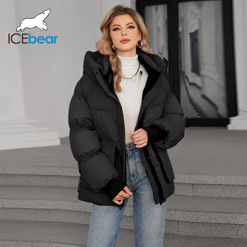 ICEbear 2024 Winter Women\'s Short Casual Loose Light Jacket with Large Pockets Women\'s Hooded Zippered Down Coat Jacket GWD4609I