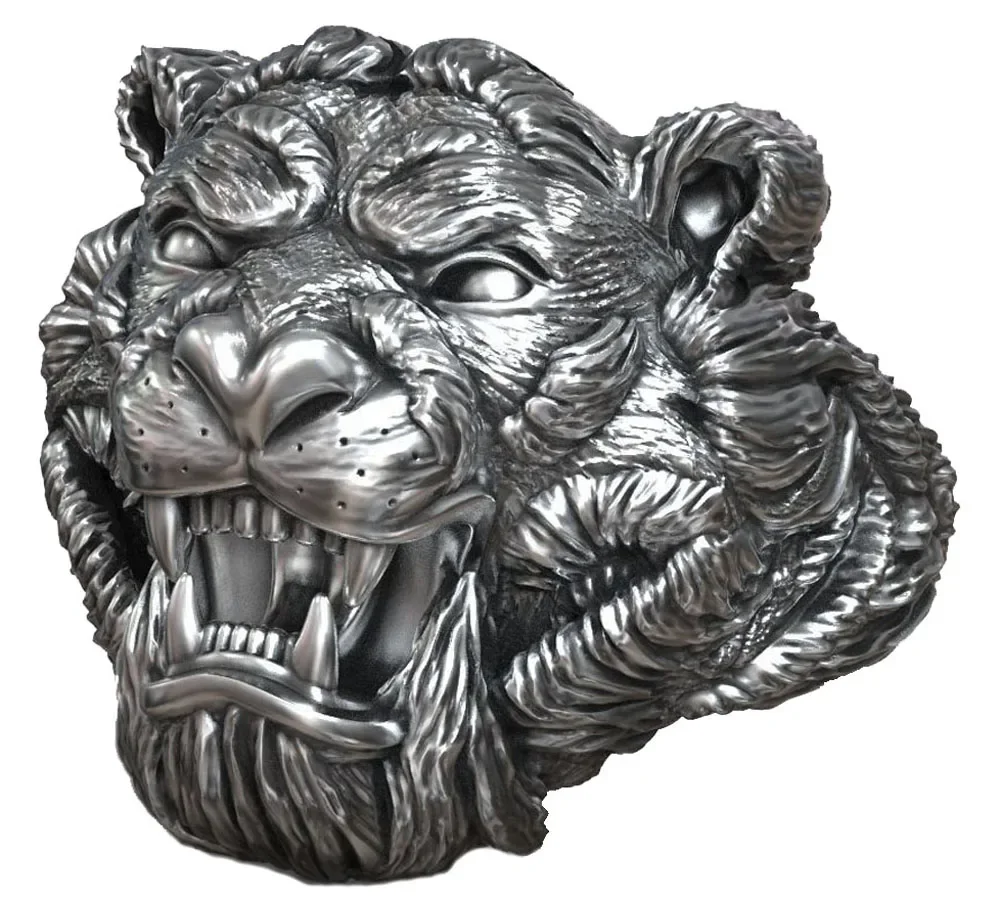 

22g 3D Tiger Head Nature Animal Mens Rings Customized 925 Solid Sterling Silver Rings Many Sizes 7-13