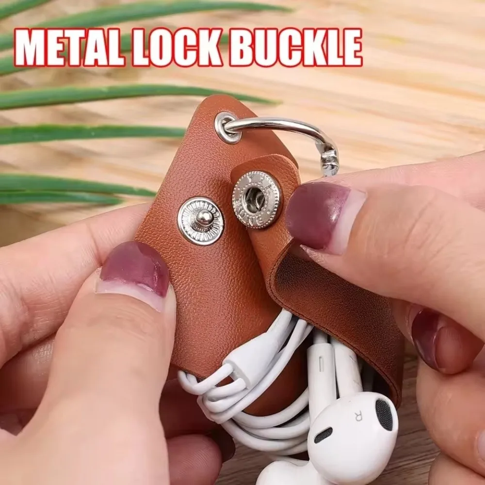 Cable Strap Leather Cable Clip PU Leather Leather Buckle Headphone Cable Winder Compact Reusable Cable Wrap Organizer