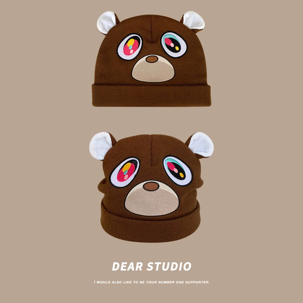 Kanye Little Bear Ins Fashion Knitted Wool Hat Warm Autumn and Winter Brown Dropout Bear Cold Hat