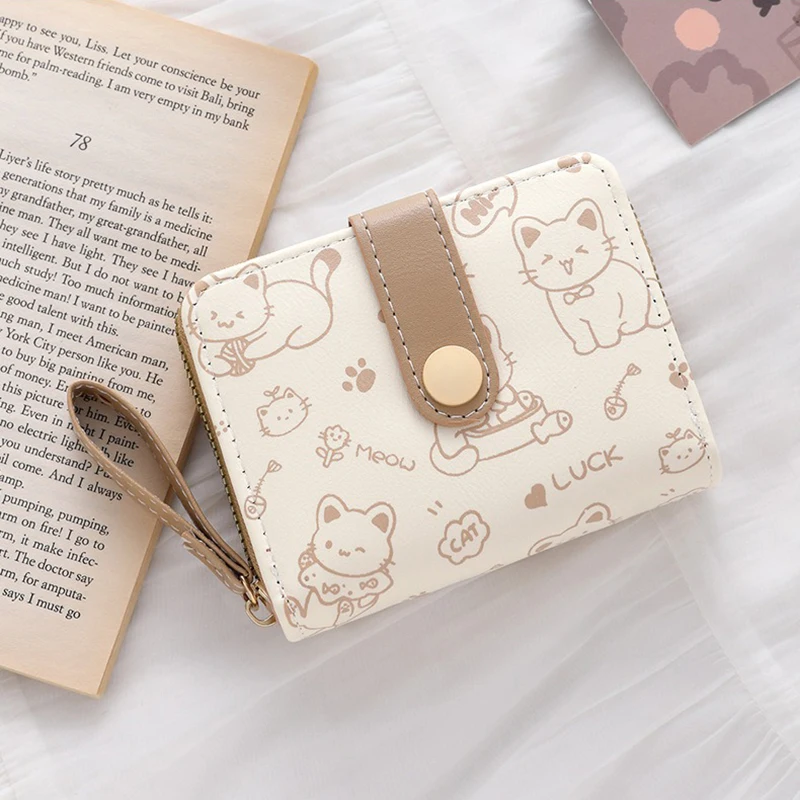 Small Cute Wallets for Women Card Holder Purses with Zip Coin Pocket High Quality Square Hand Bags Cat Wallet