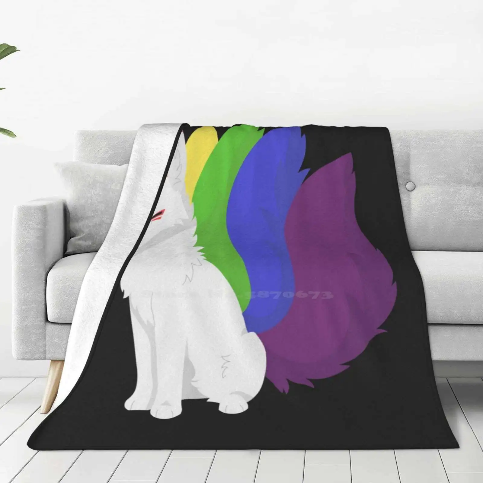 Simplistic-Rainbow! ( White ) Latest Super Soft Warm Light Thin Blanket Foxes Cute Japanese Vector Animal Furry Fursona Fursuit