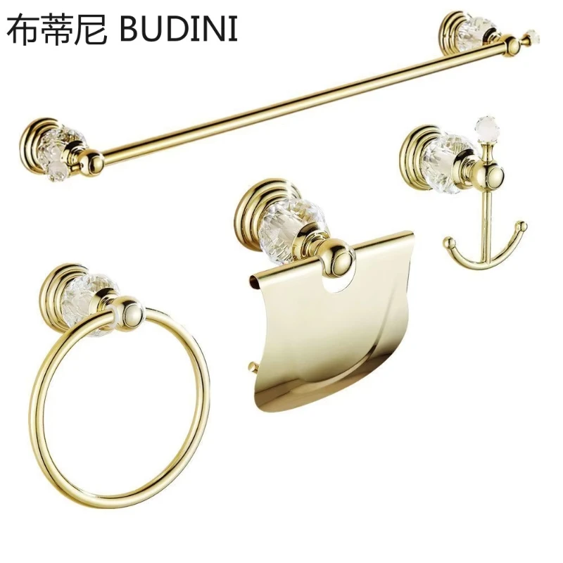 

4 Pieces Chrome Gold Polished Bathroom Accessories Sets Brass&Crystal Towel Bar Wall Mounted Paper Holder Bathroom Hardware Set