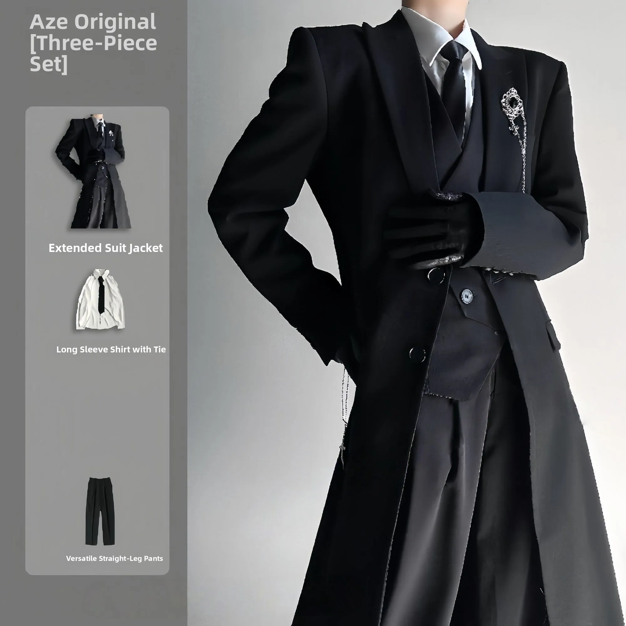 طقم سترة طويلة سوداء مصممة خصيصًا بطول الكتف، أسلوب محايد للخريف، صدر مزدوج الأزرار، مزيج من البوليستر، عصري ومواكب للموضة ال... #4