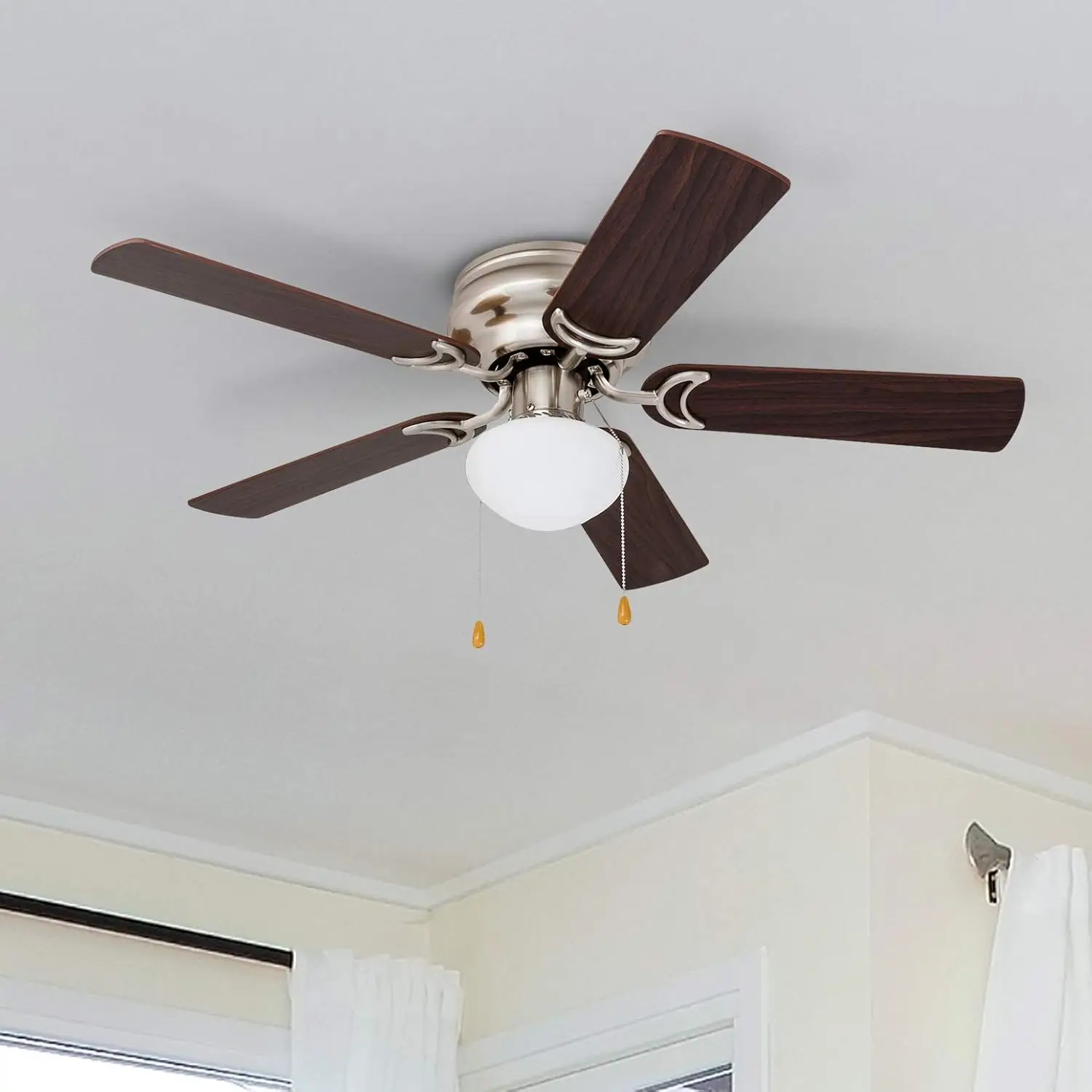 42 Inch Traditional Flush Mount Indoor LED Ceiling Fan with Light, Pull Chain, Dual Finish Blades, Reversible Motor - 80029-01