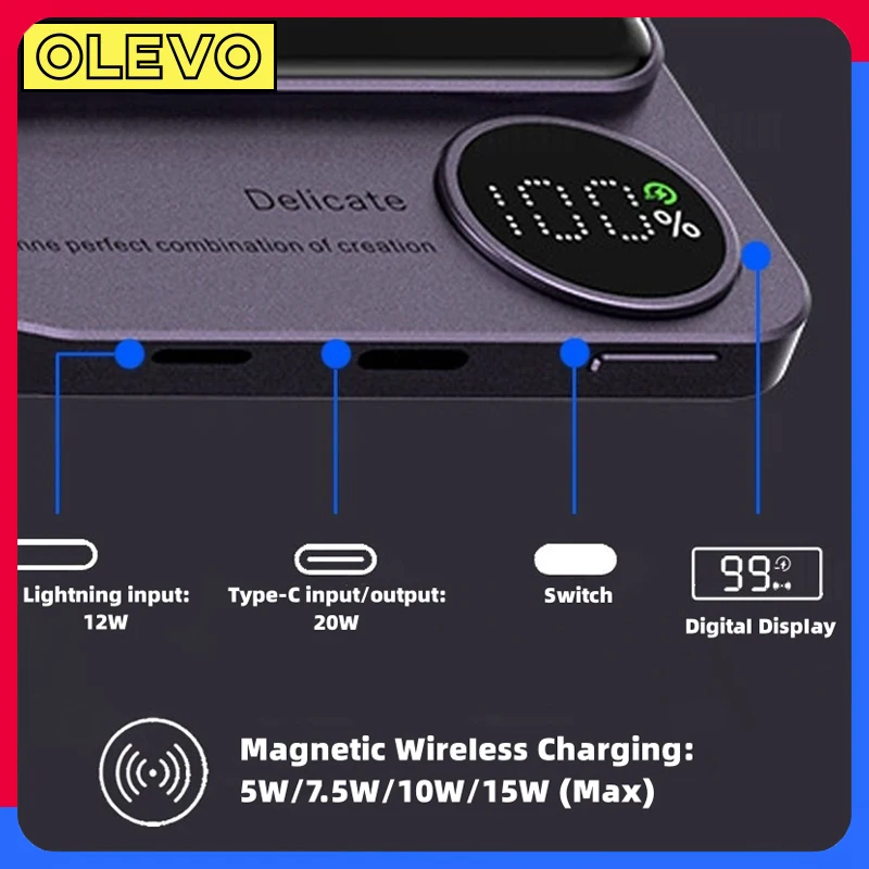 10000mAh شفاف ماكساف باوربانك 15W المغناطيسي اللاسلكي شاحن سريع البطارية المحمولة لآيفون شياومي سامسونج بنك الطاقة