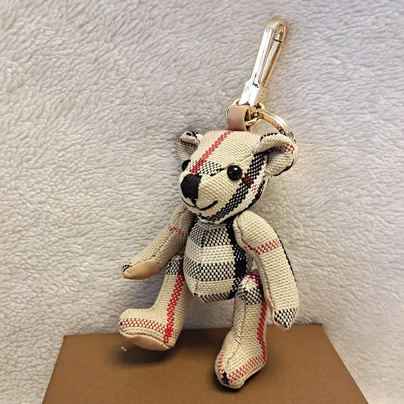 Sherpa Plaid Keychain - Cute Teddy Bear Car Accessory, Handmade Bag Charm for Backpack, Purse, Keys