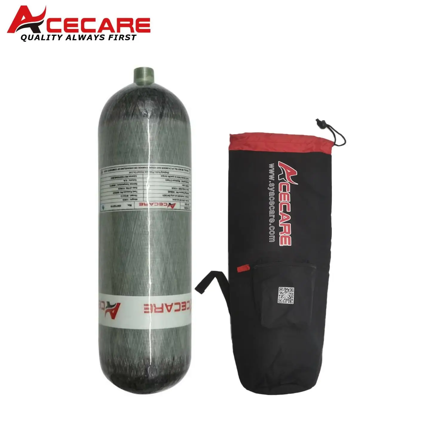 ACECARE 4500Psi 300Bar 30Mpa 6.8L Carbon Fiber Cylinder High Pressure Diving Tank HPA Air Bottle M18*1.5 with Tank Bag or Strap