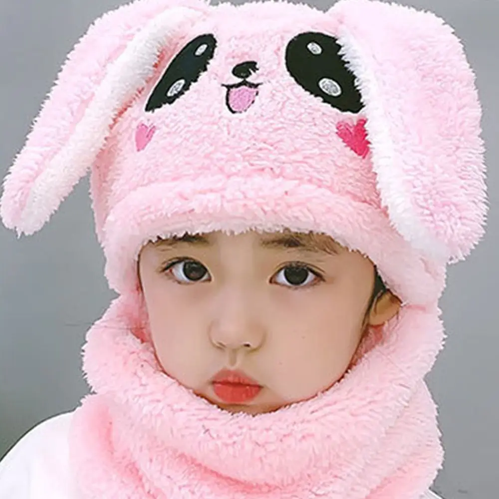 

Unique Winter Bunny Solid Color Face Protection Ear Protector With Bib Children Hat Korean Cap Hat