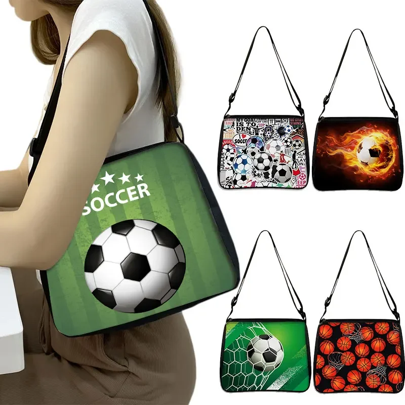 Basketball Football Print Shoulder Bag Women Crossbody Bags Portable Handbag for Travel Adjustable Underarm Messenger Bags Gift