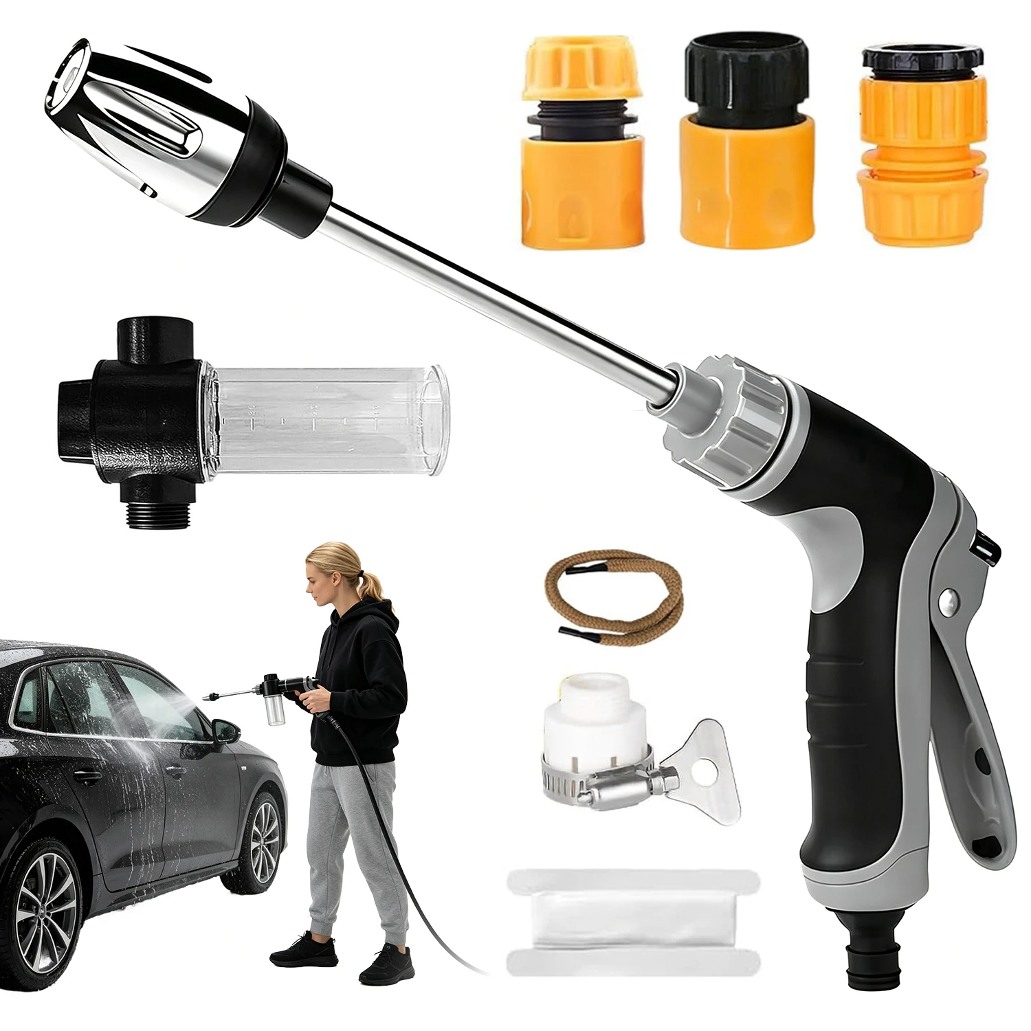 Hochdruck-Wasserpistole 360 °   Rotierende Düse aus Aluminiumlegierung für Autowäsche, Gartenbewässerung und Einfahrtsreinigung