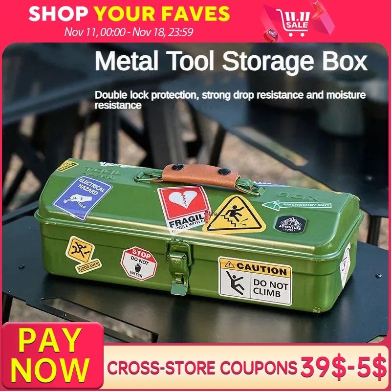 Outdoor Camping Toolbox Storage Box Waterproof with Stickers Miscellaneous  Portable Handheld Metal