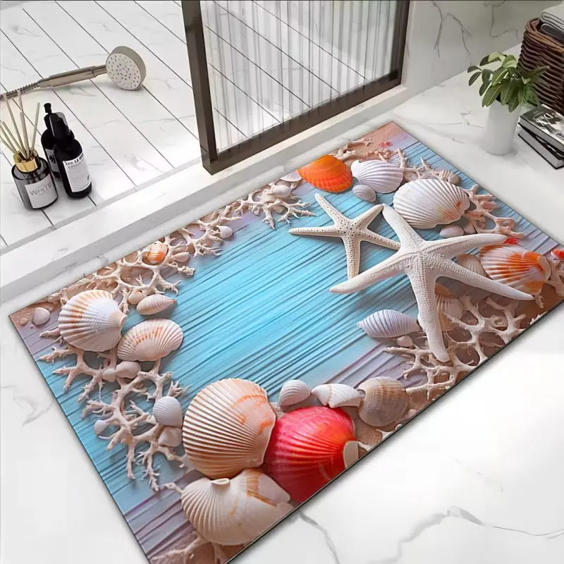 Sea Shells Pattern Mat Floor Washable Entry Rug for Living Room Home Decoration Bath Mats Welcome Non-Slip Entrance Decor Carpet