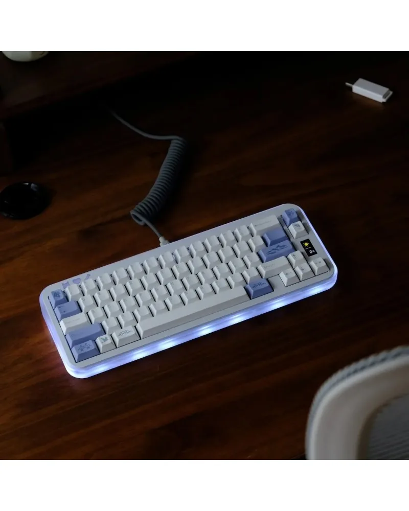 

White and light blue color block pbt dye sub keycaps full set oem profile for mechanical keyboards