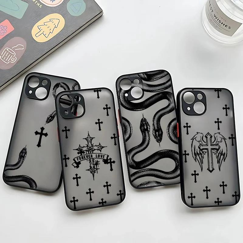 

Cross and snake Phone Case For Apple iPhone 15 14 13 12 mini 11 XS XR X 8 7 Pro Max Frosted Translucent Cover