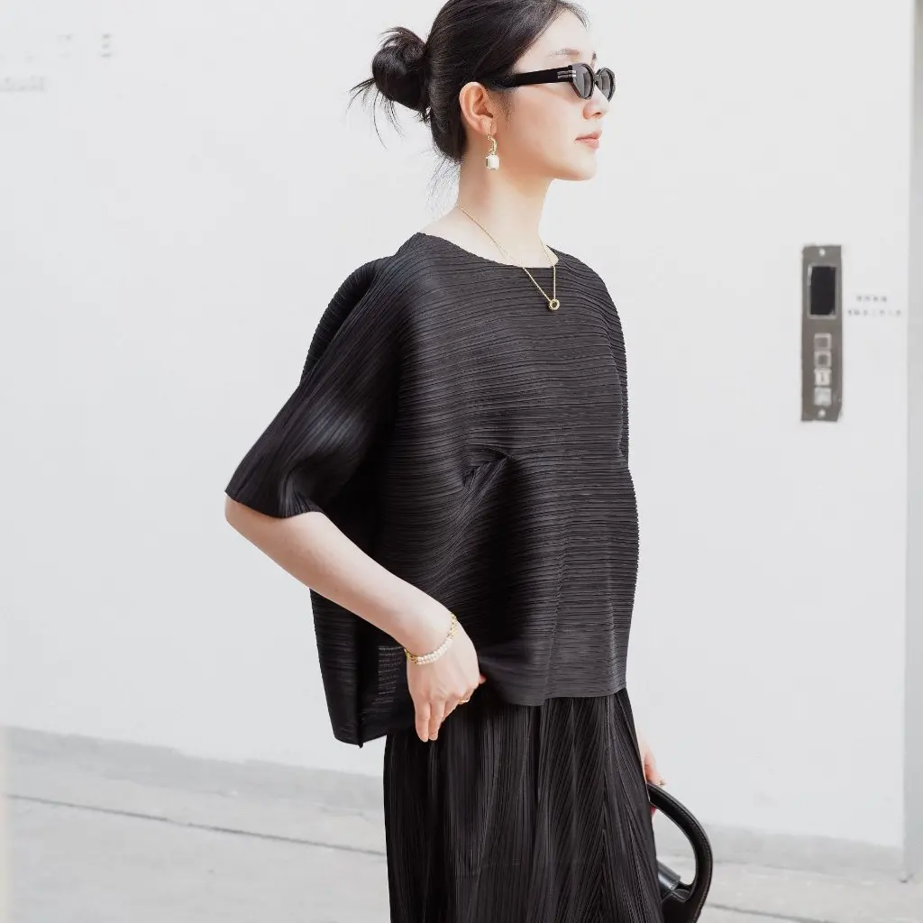 

Summer Little Red Book Recommended Pleated Japanese Korean Style Casual Sweet High-End T-Shirt for Women