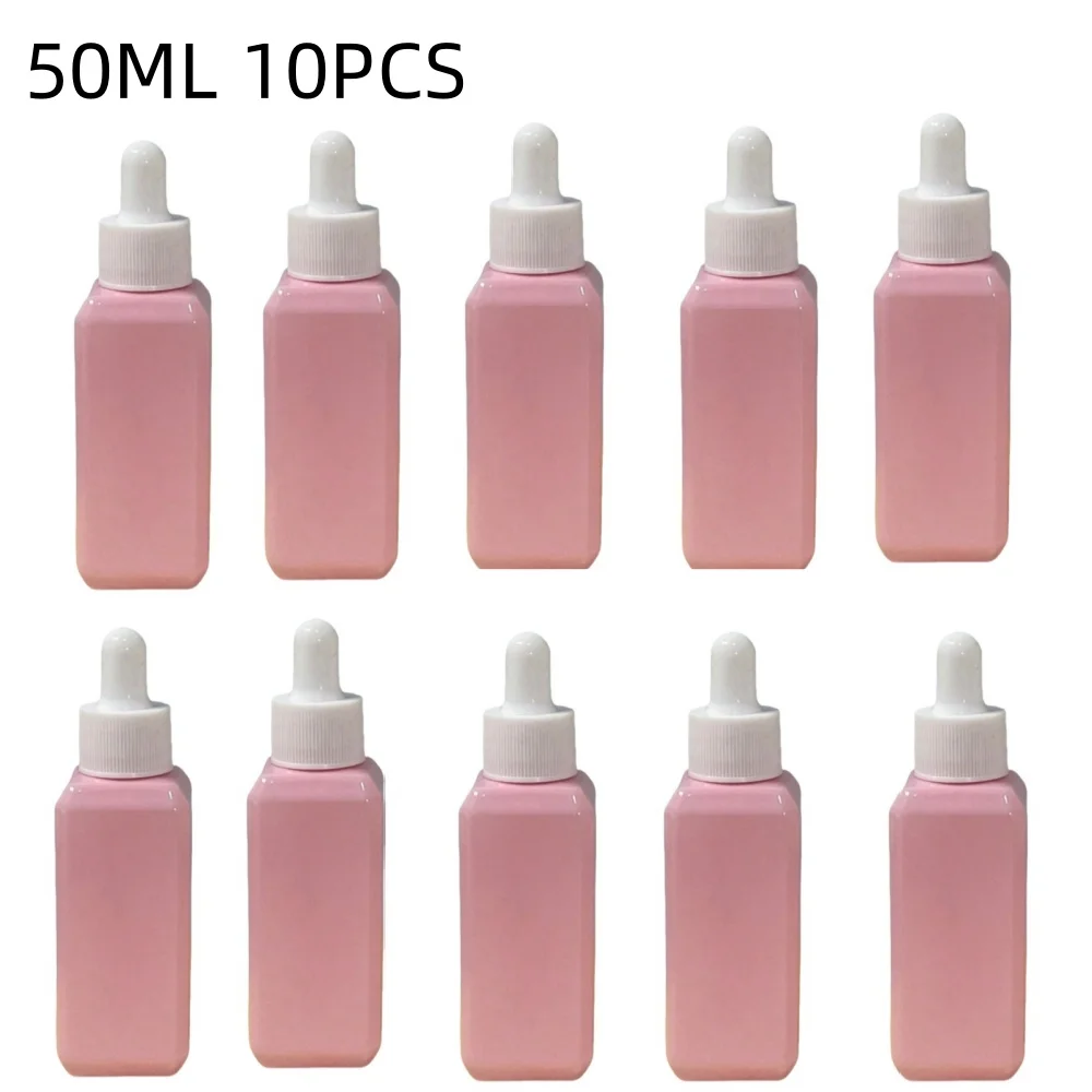 1/10 PCS 50ml pink plastic  Dropper Bottle with Pipette Glass Eye Dropper Aromatherapy Esstenial Oil  Empty Sample Bottle