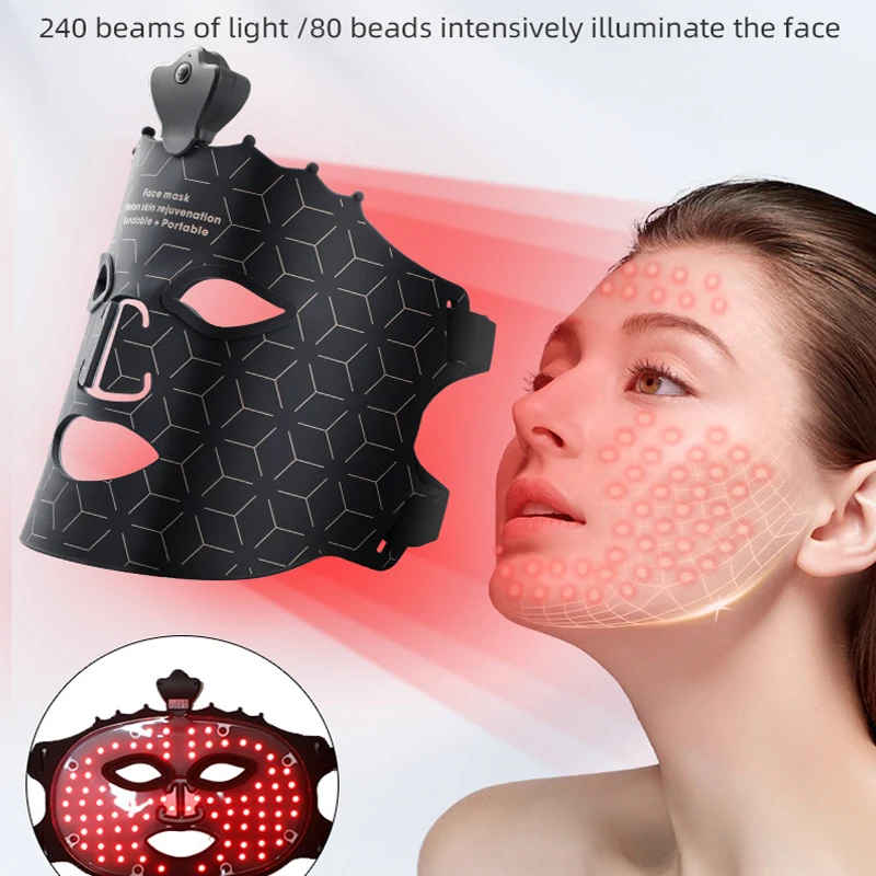 Mascarilla Facial de silicona con luz Led, máscara de fotones de terapia de luz roja, 7 colores, 240 cuentas de lámpara de cara completa, inalámbrica