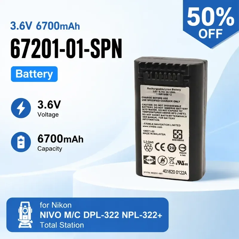 3.6V 6700mAh 67201-01-SPN Battery for Nikon NIVO M/C DPL-322 NPL-322+ Total Station