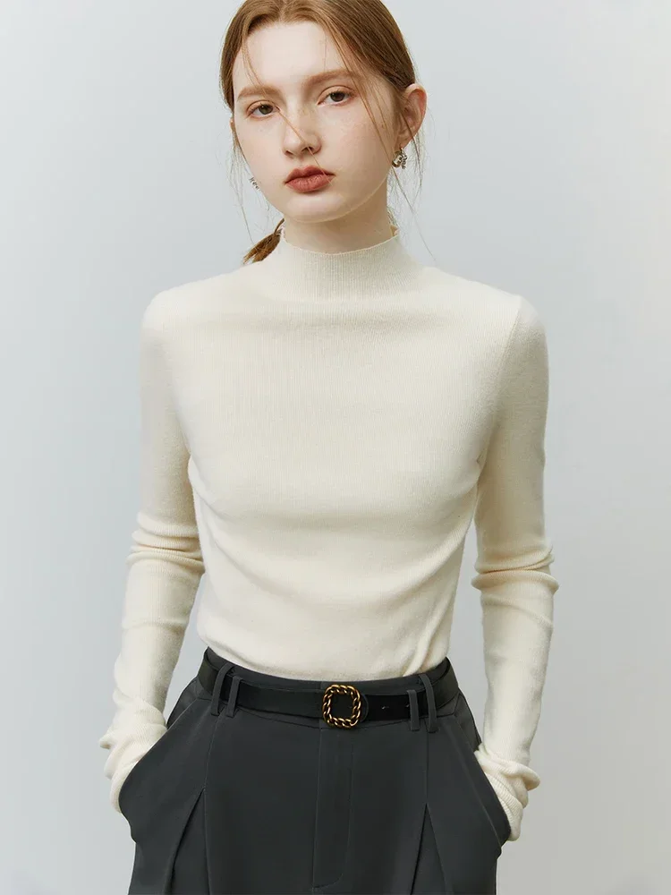 FSLE Women Velvet Half Turtleneck Bottoming Shirts Winter Slim Fit Long Sleeve Knitted Tops Office Lady Strech Solid Pullover