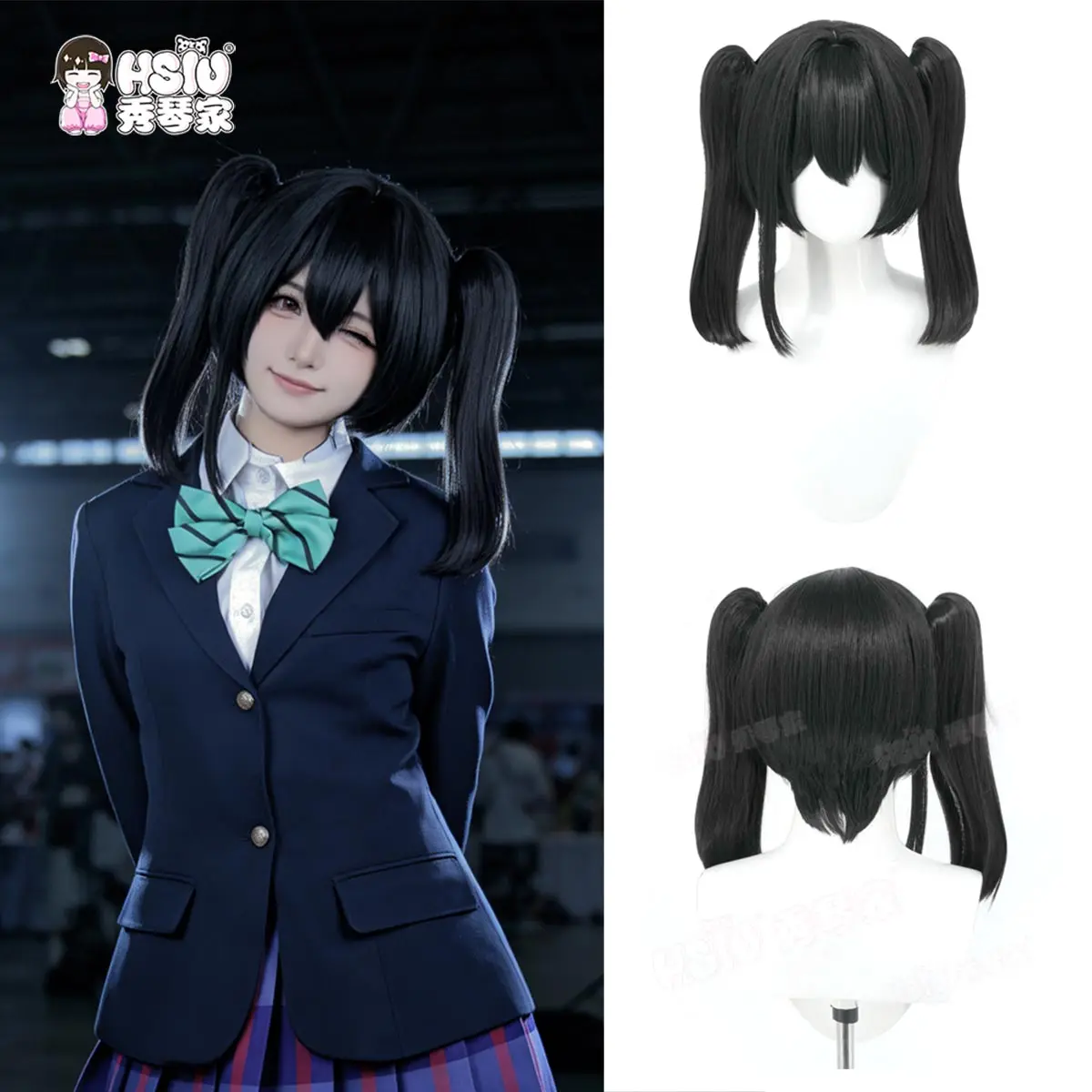 Yazawa Nico Cosplay Wig Fiber Synthetic Wig「HSIU」Black Short Wig+Wig Cap Anime LoveLive Nico Cosplay Wig