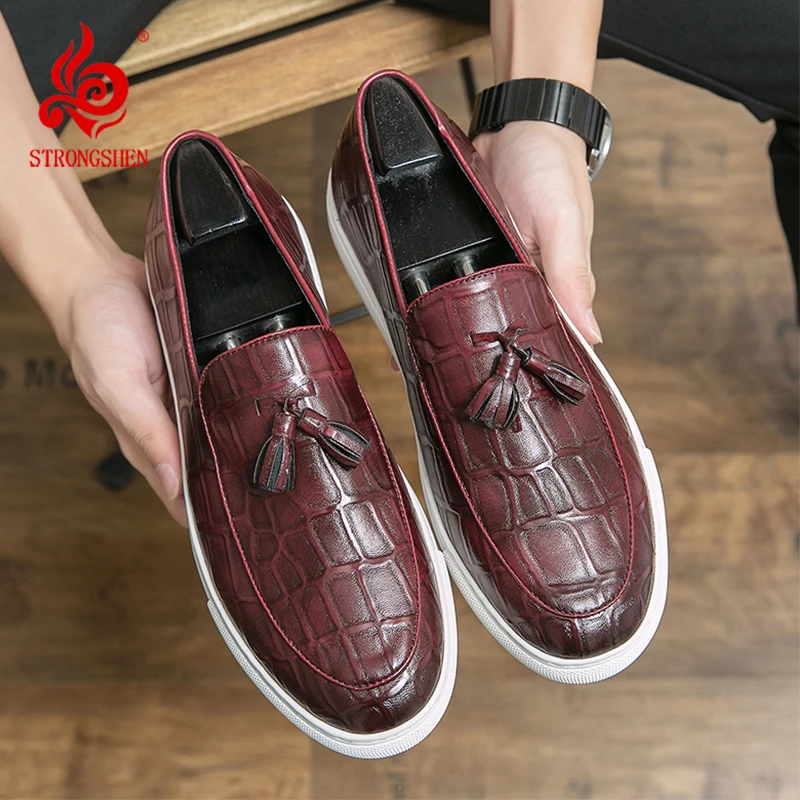 

STRONGSHEN Men High Quality Tassel Leather Shoes Slip-on Formal Oxfords Footwear Loafers Driving Party Dating Business Work Shoe