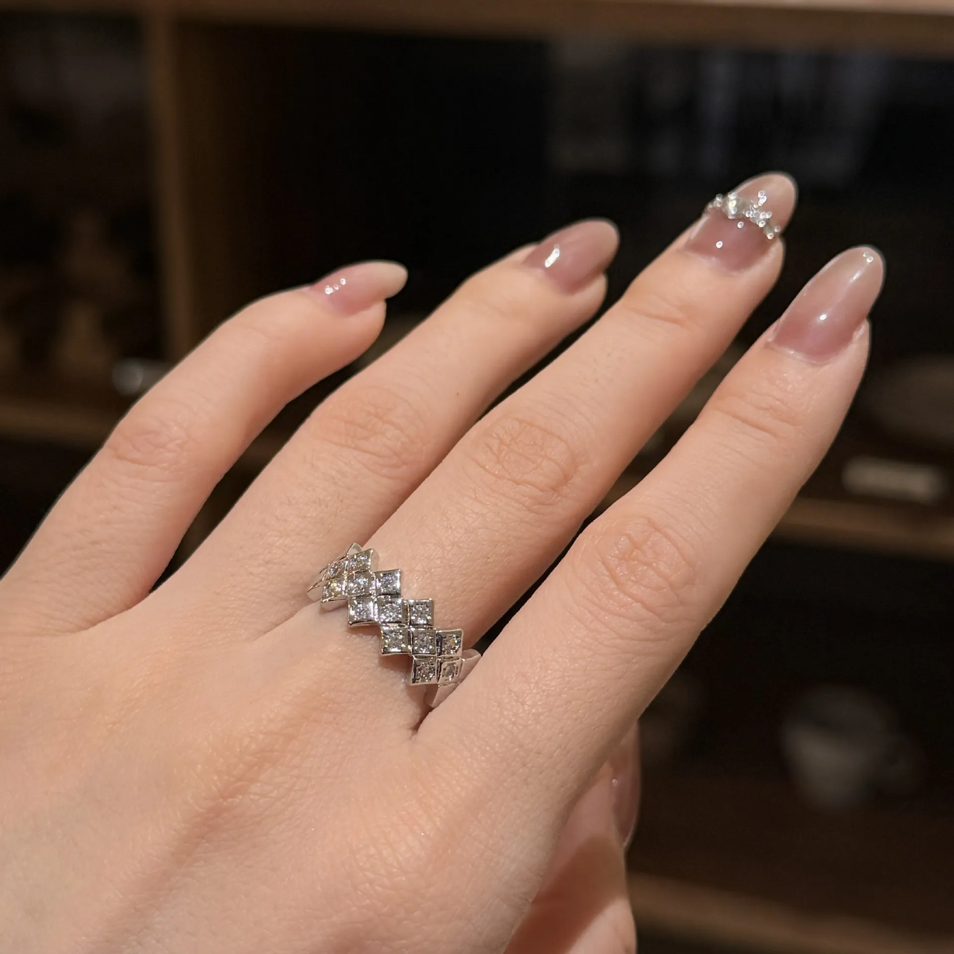 New in inspired diamonds inlay rings for women simple rhombus square glossy ring with adjustable wedding fine jewelry gift