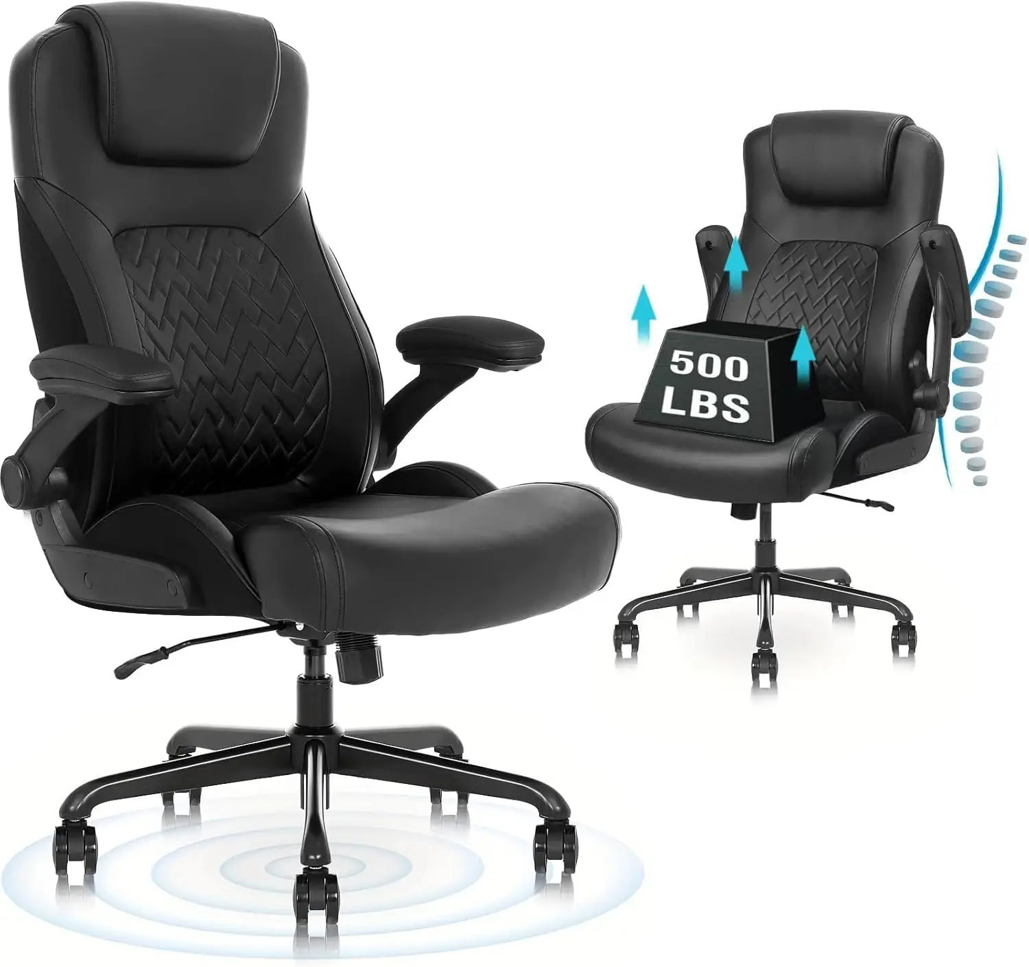 Executive Ergonomic Office Chair - Big and Tall Office Chair for Heavy People, PU Leather Computer Desk Chair with Flip-u