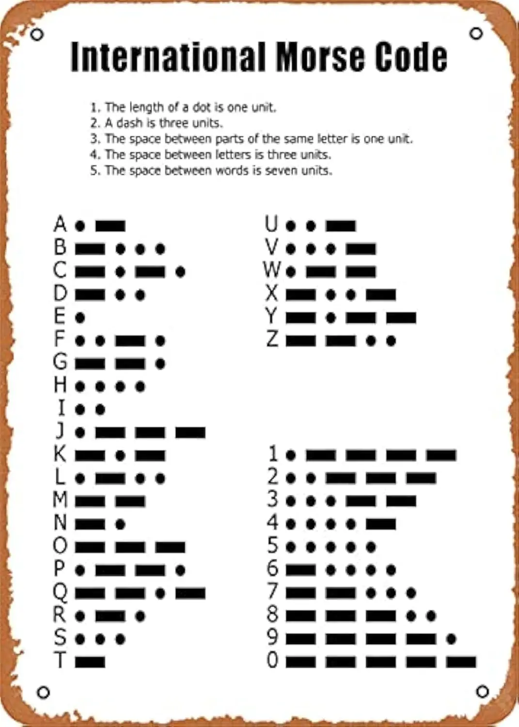 International Morse Code Charts and Diagrams Retro Vintage Decorative Metal Tin Sign  .