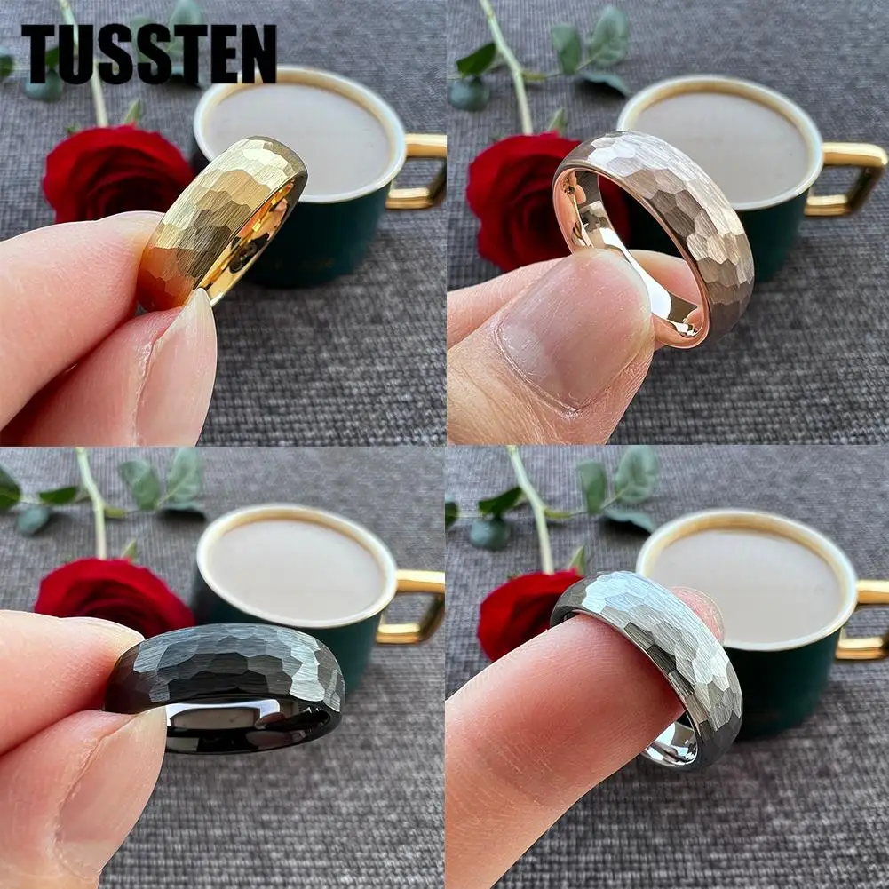 Dropshipping TUSSTEN 4MM/6MM/8MM Men Women Hammer Ring Domed Tungsten Wedding Band Fashion Jewelry Great Workmanship Comfort Fit