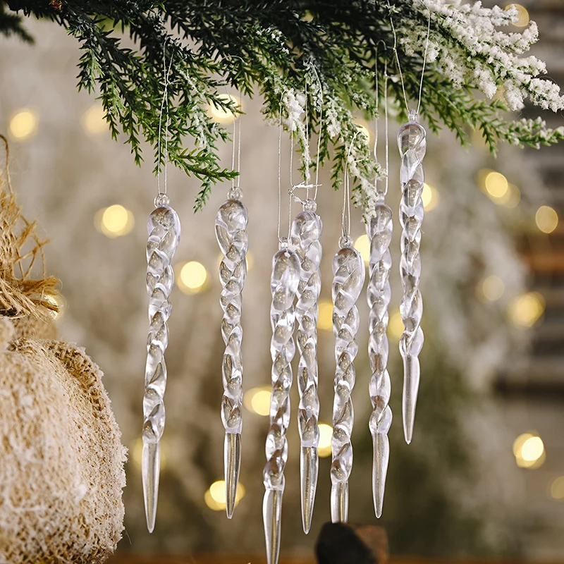 12/24/60pcs 13cm Christmas Tree Crystal Pendant Transparent Simulation Icicles Christmas Decor Hanging Pendant New Year Gift