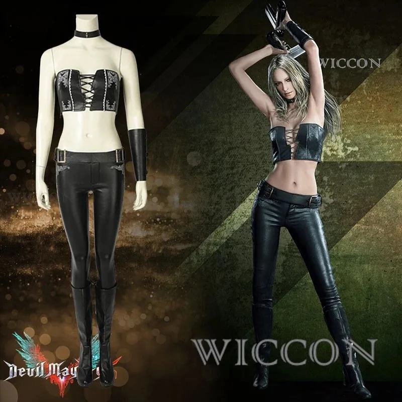 Новая модель костюма для косплея Wiccon DMC Trish, черный топ и брюки, охотник на дьяволов, May Cry, сексуальная парик для женщин, Хэллоуин, карнавал, косплей Ani Новая модель костюма для косплея Wiccon DMC Trish, черный топ и брюки, охотник на дьяволов, May Cry, сексуальная парик для женщин, Хэллоуин, карнавал, косплей Ani
