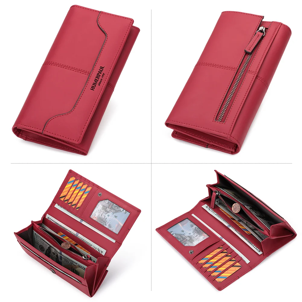 Cartera de moda Para Mujer, Carteras largas de cuero genuino Para Mujer, bolso de mano de diseño lujoso con ranuras para tarjetas RFID y monedero ﻿