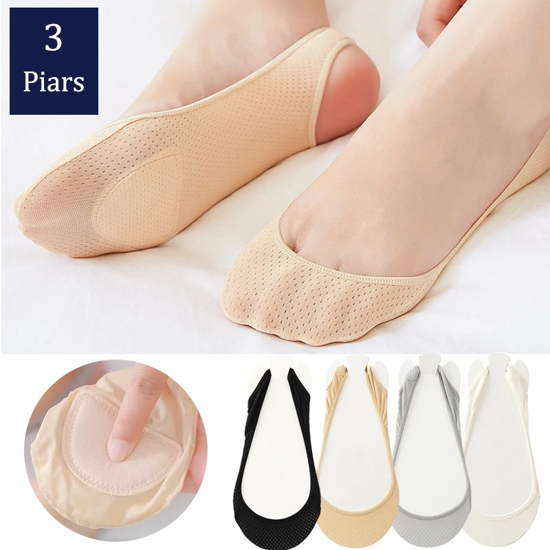 Invisible Ship Socks for Women Breathable Rubber Strip Anti Slip Socks Sponge Foot Pad with Hollowed Out Heel Socks High Heels