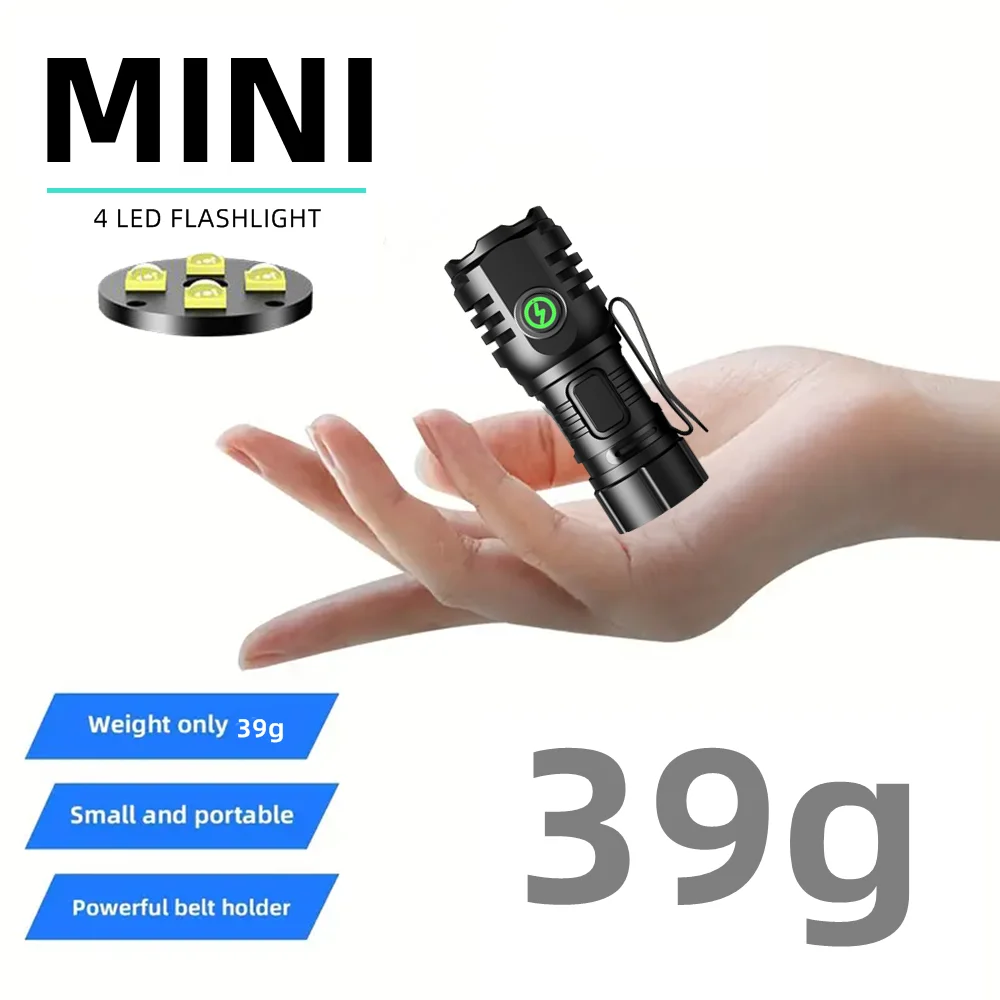 4x Led 6500K Mini Palm Small Usb Flashlight Portable Home Outdoor Pocket Hiking Camping Magnet Work Car Repair Red Light Torch