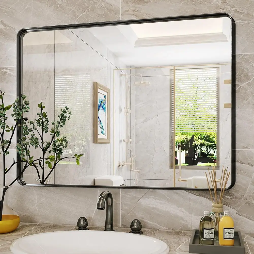 

Зеркало для ванной или гостиной 24 x 32 дюйма, современное, черное, с металлической рамой