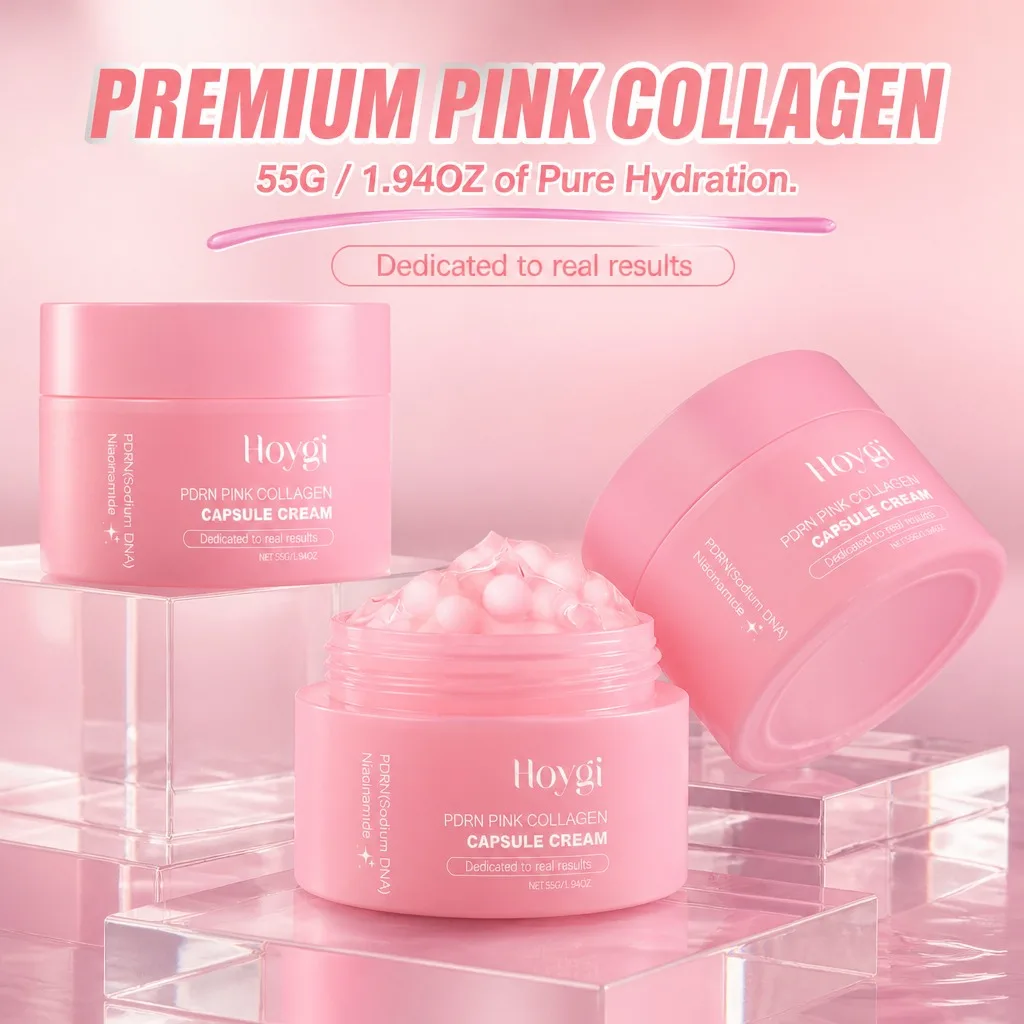 PDRN Pink Collagen Capsule Cream 55g Niacinamide Bursting Beads Face Moisturizer Deep Hydrating Glow Skin Care