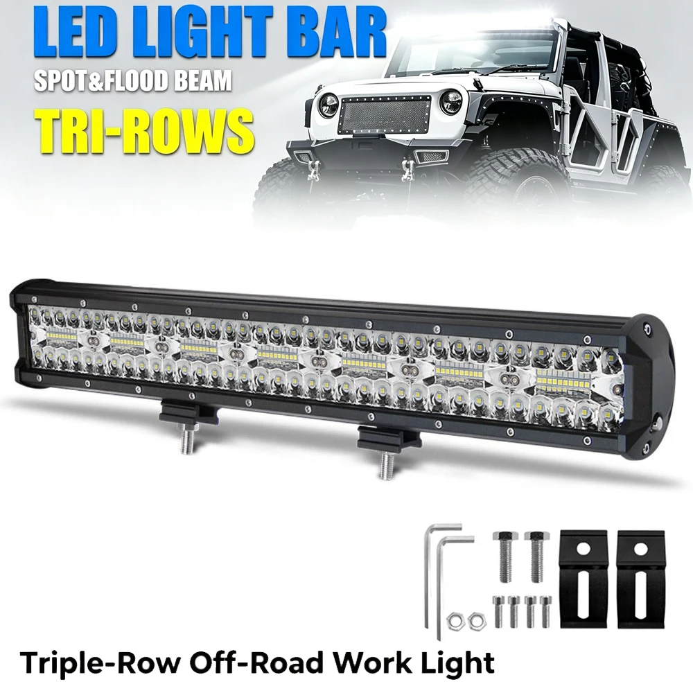 Barra Luminosa a LED da 20 Pollici, Faro da Lavoro a Tripla Fila per Camion, Barra Luminosa a LED per Fuoristrada 4x4, Adatta per SUV, ATV, Trattore, Camion, 12V 24V