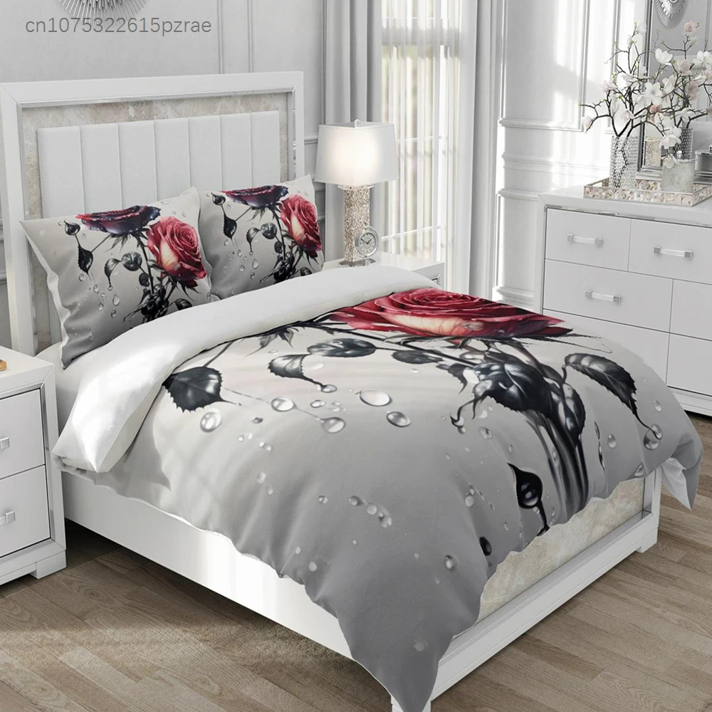 3D Floral Bedding Set Duvet/Quilt/Comforter Cover Sets Flower Bed Linen Red Rose Design Custom King Queen Full Size 260x240