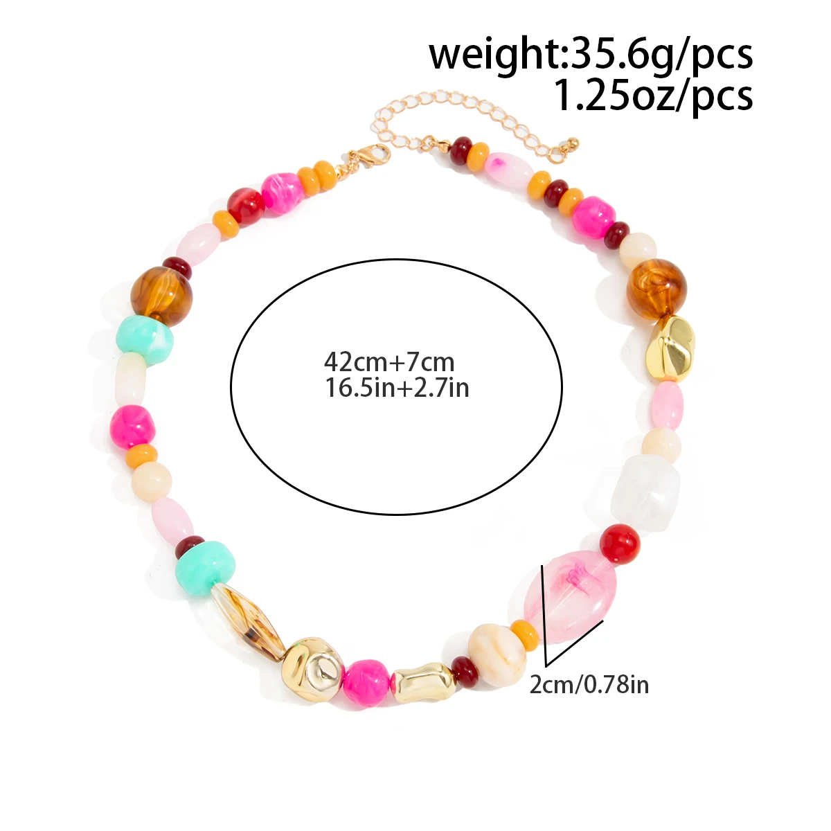Ingemark Boho Bunte Harz-Acryl-Perlen-Choker-Halskette für Damen, Elegante Verstellbare Schlüsselbein-Kette, Y2K Schmuck-Accessoires – Detail 6