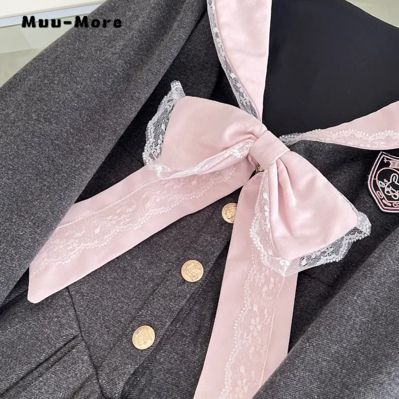 Preppy نمط الحلو كم طويل القوس سليم صالح فساتين متوسطة الطول 2025 الشتاء المرأة أنيقة عادية الخامس الرقبة ألف خط الدانتيل المرقعة فستان