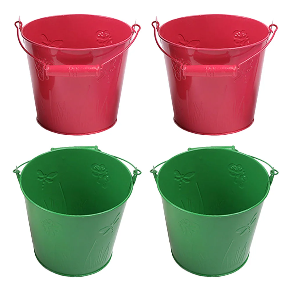 

4 Pcs Beach Bucket Sand Buckets Colorful Toy for Child Iron Galvanized Water Kids Teaching Tool Outdoor Toys