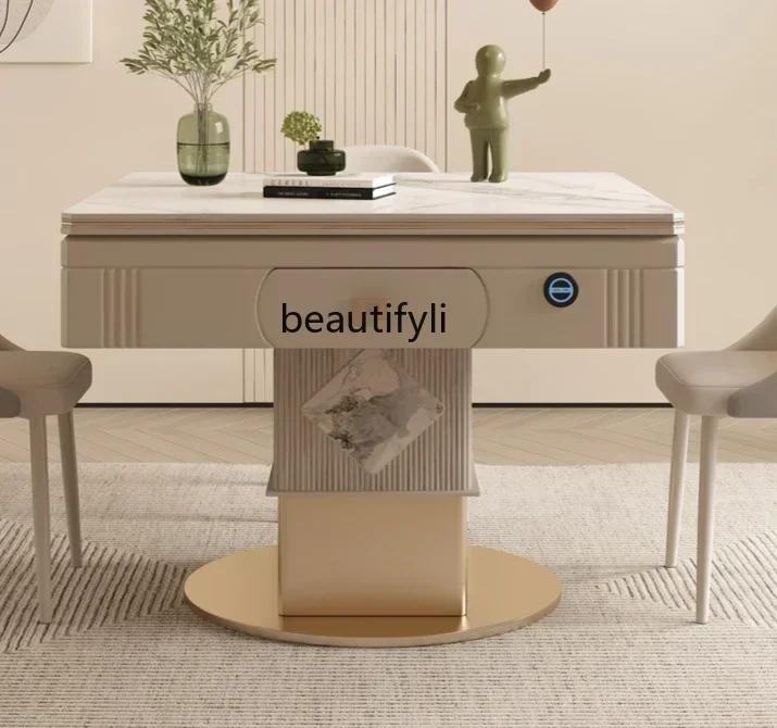 

Light luxury automatic lifting mahjong table rock slab dining table household multi-function silent modern small