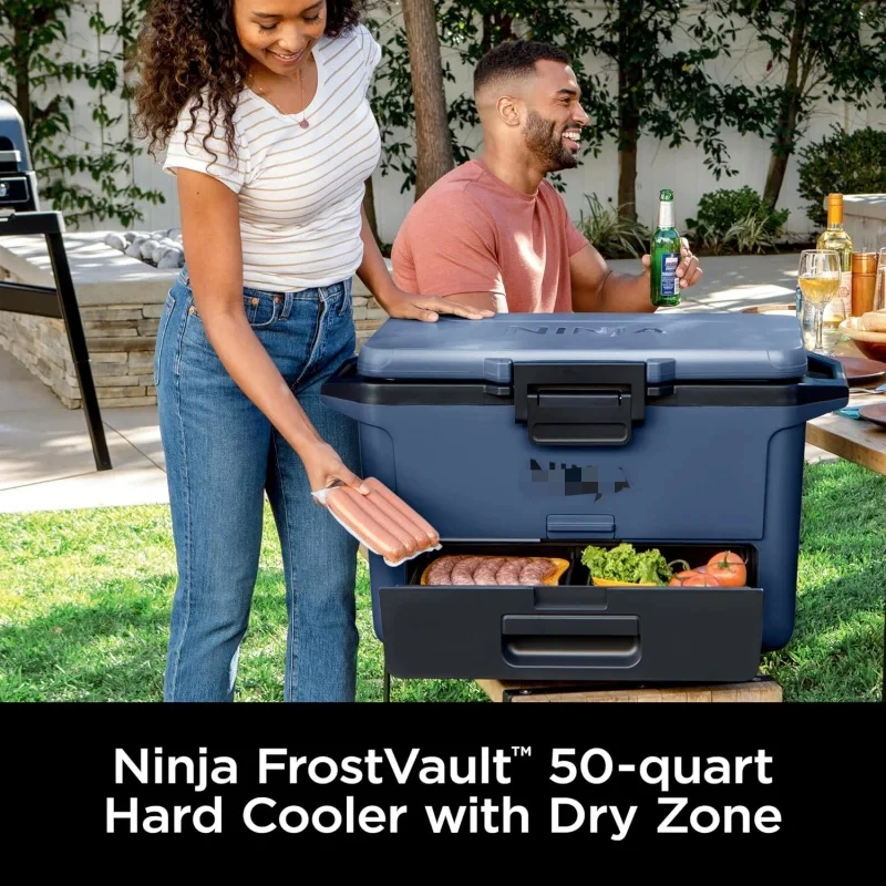 TNinja FB151BL FrostVault 50qt Hard Cooler with Zone,Integrated Fridge-Temp Dry Storage Drawer,Premium Heavy-Duty Insulated