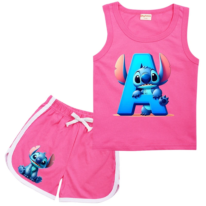 Garnitur dziecięcy Stitch Letter A -Z Sports Rose Clothes Casual Sleeveless Girl Boy Kamizelka i szorty 2Pcs Zestawy dla dzieci Odzież letnia