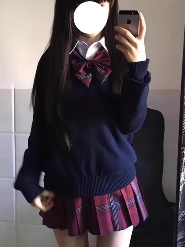 

Original V-Ne College Sle Pleated Skirt Knitted Sweater Set Autumn Winter New Blue Knitted Top Women's Faion