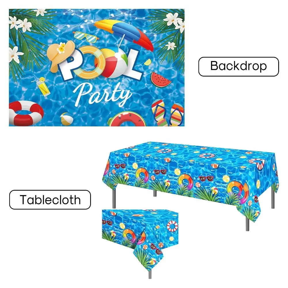 PE Summer Pool Party Photography Background Baby Shower Table Cover Boys