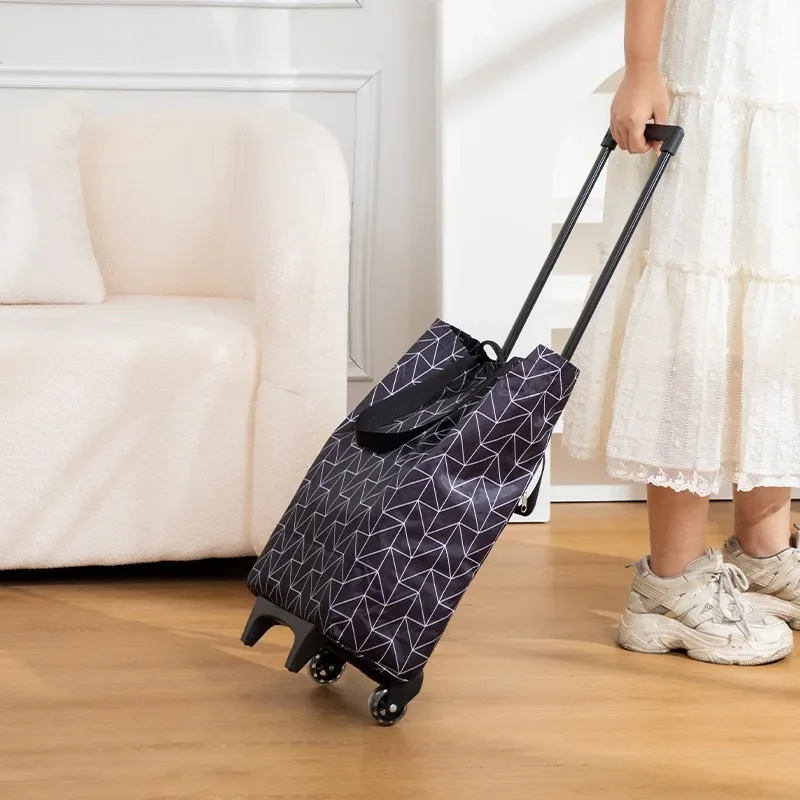 1pc Trolley Bag Collapsible Shopping Cart with Wheels Reusable Shopping Trolley Folding Grocery Big Bag for Home Shoppping