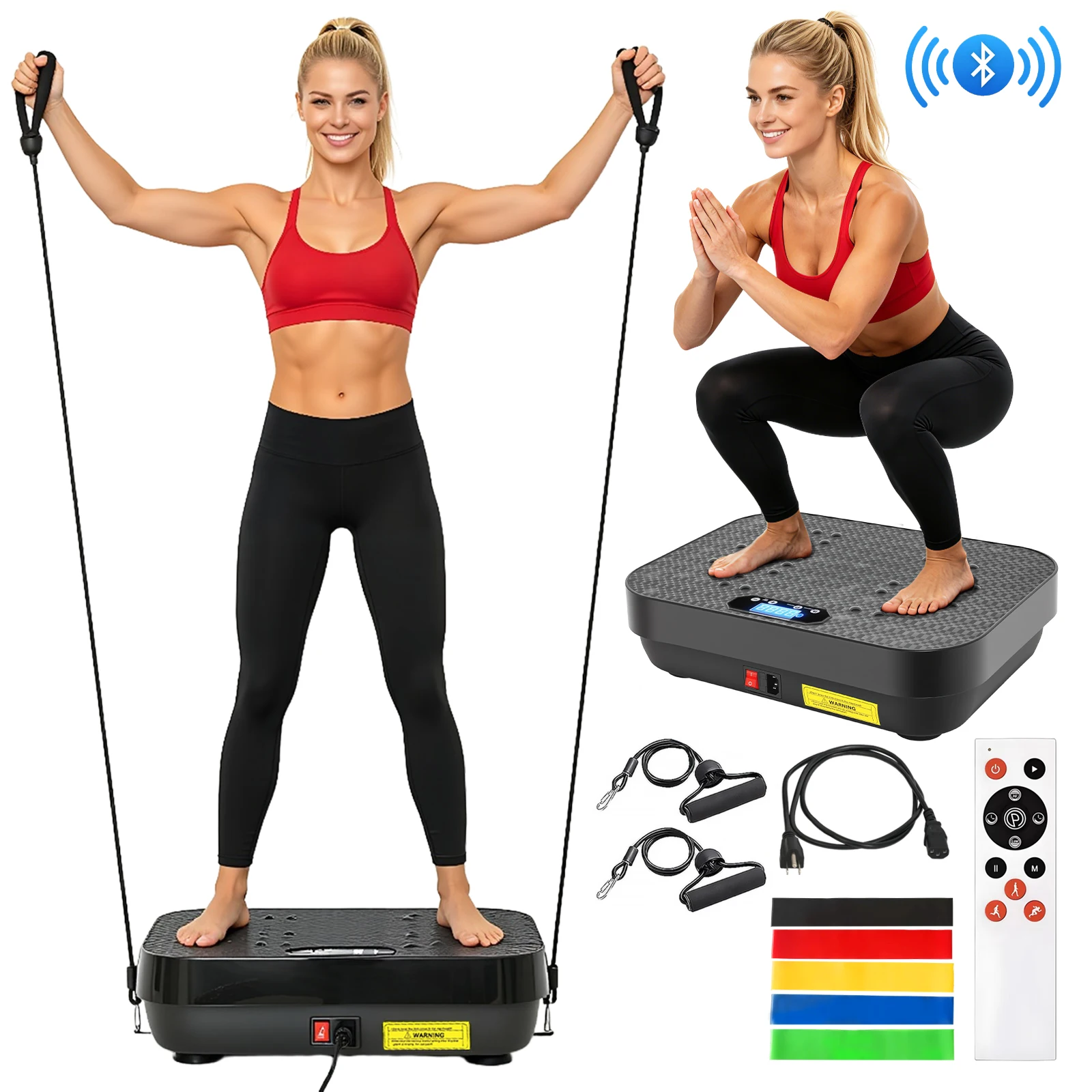 Vibration Plate Exercise Machine Portable Whole Body Workout Trainer 10 Auto 200 Manual Speed Settings with Wireless Remote and Bluetooth Music Function for Home Fitness Weight Loss Muscle Toning